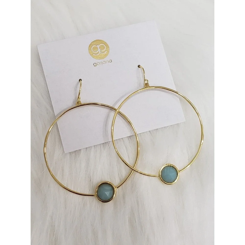 NEW GORJANA OLIVIA HOOPS EARRINGS AMAZONITE stone dainty earrings boho whimsical